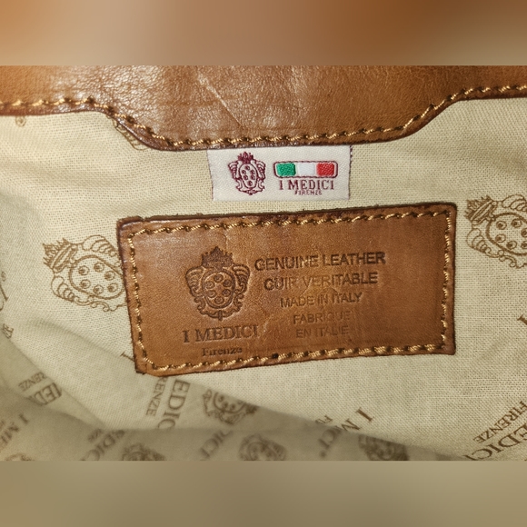 I Medici of Florence Vintage Italian Leather Satchel Handbag in Antique Cognac - Picture 6 of 16